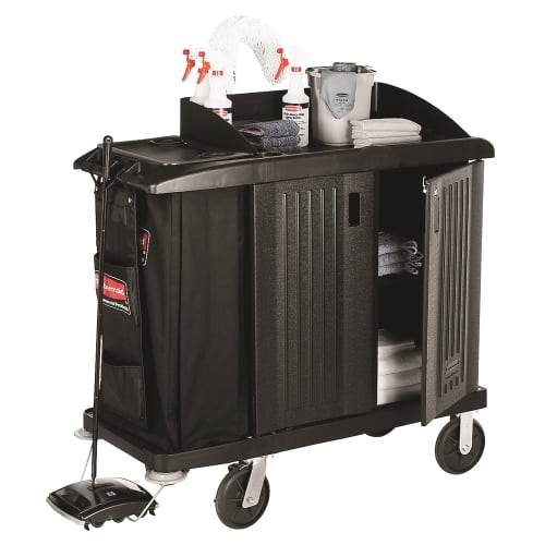 Rubbermaid Executive Compact Housekeeping Cart with Doors, Traditional, Black